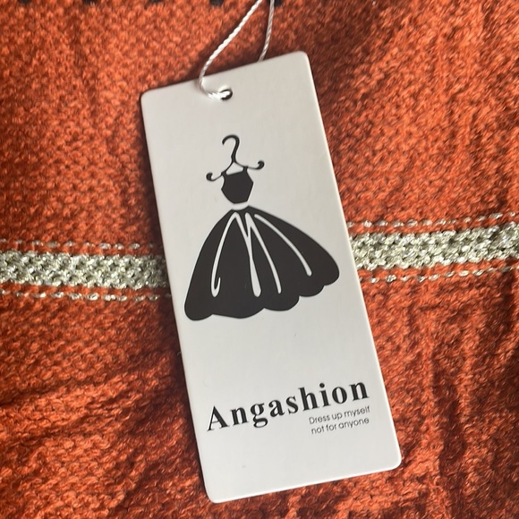 Angashion Womens Sweater - Orange With Stripes - Picture 2 of 7